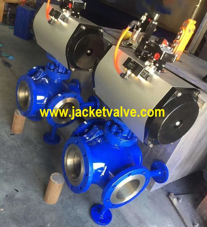 Pneumatic 3 way jacketed ball valve